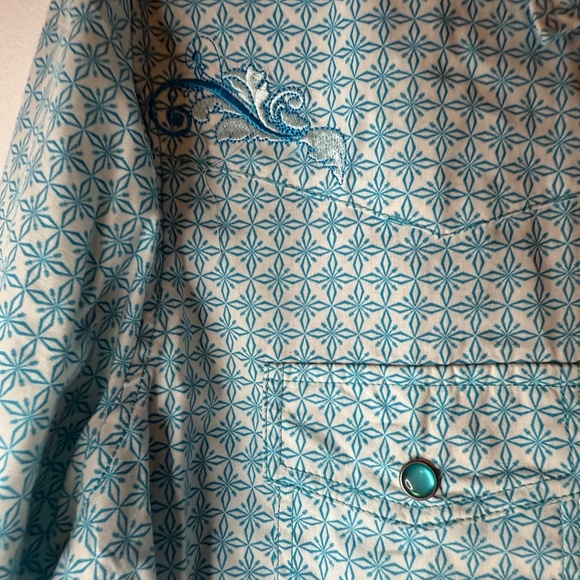 Cowgirl Hardware Blue Pearl Snap Shirt Embroidered Western Christian Cross - Picture 6 of 8